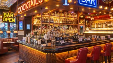 Cocina de restaurante moderno y ocupado con chefs emplatando comida