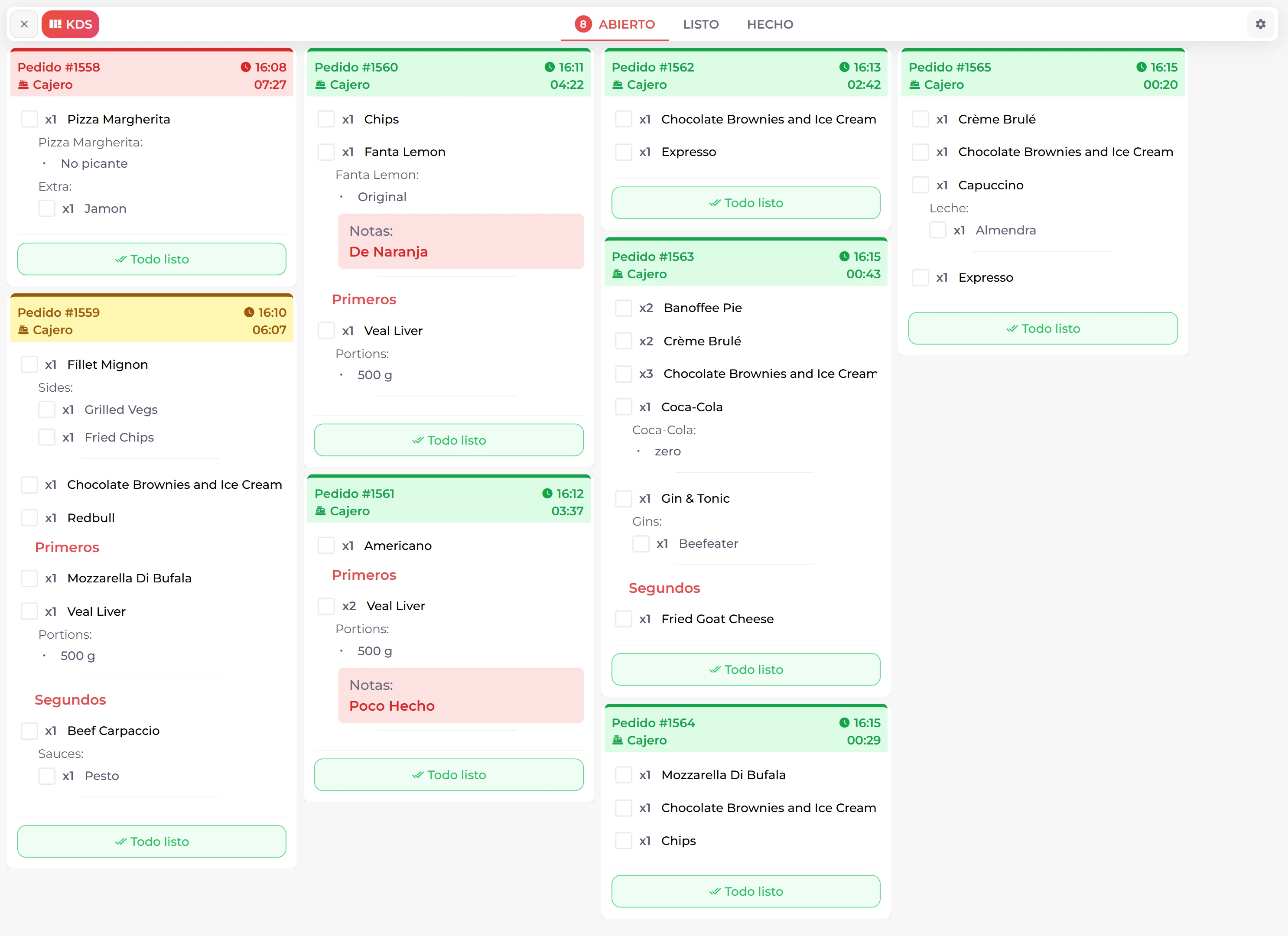 Guava's KDS (Kitchen Display System) interface showing kitchen orders