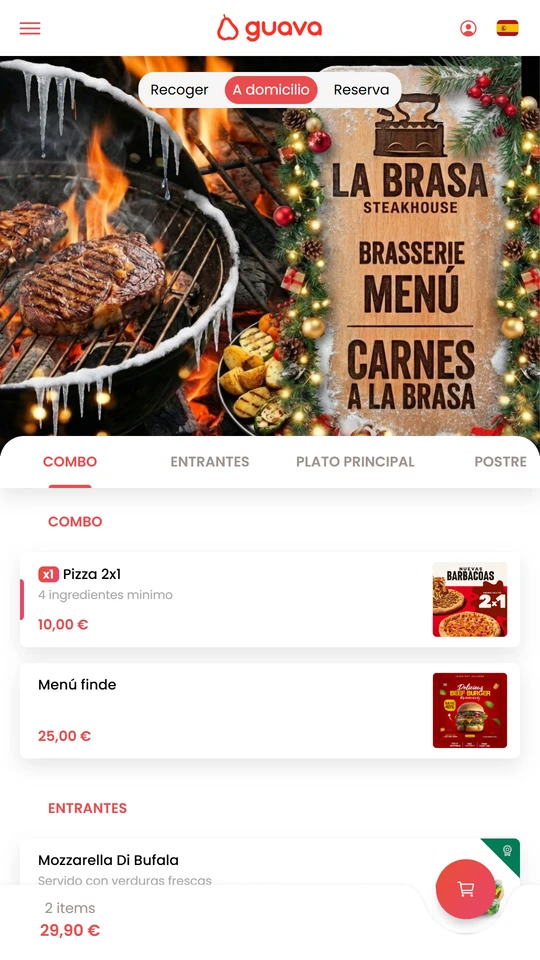 High-fidelity mobile interface showing a delicious hamburger menu with add to cart button
